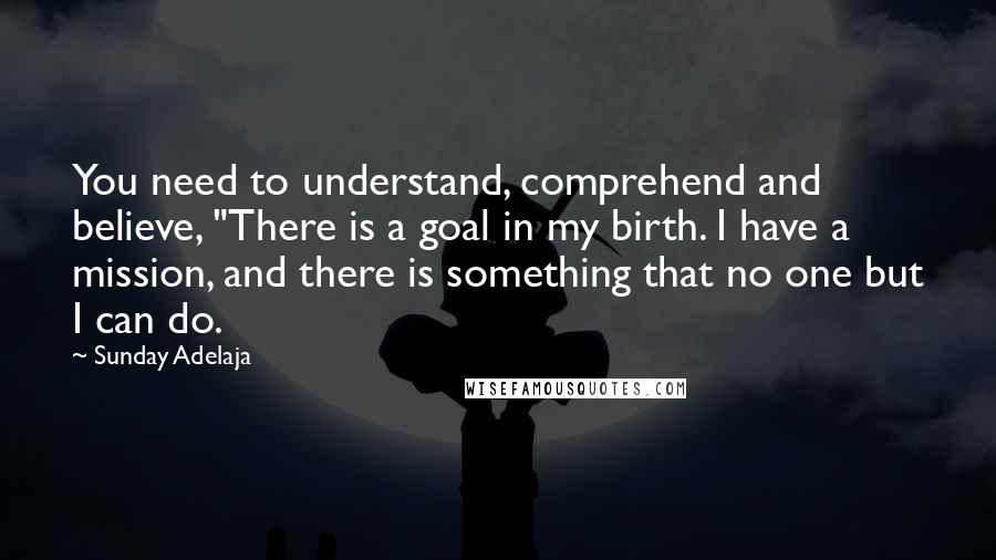 Sunday Adelaja Quotes: You need to understand, comprehend and believe, "There is a goal in my birth. I have a mission, and there is something that no one but I can do.