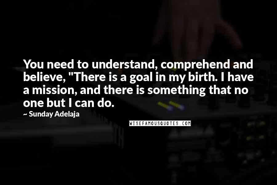 Sunday Adelaja Quotes: You need to understand, comprehend and believe, "There is a goal in my birth. I have a mission, and there is something that no one but I can do.