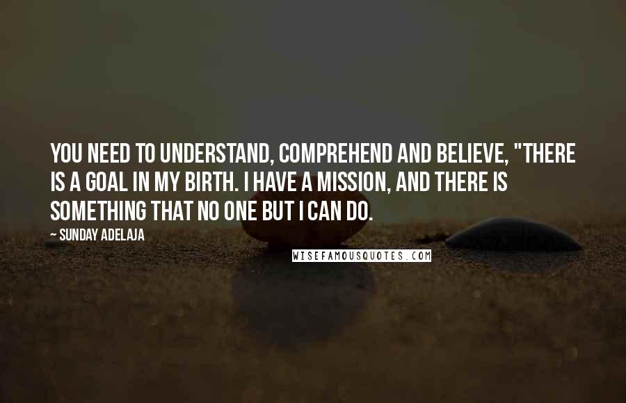 Sunday Adelaja Quotes: You need to understand, comprehend and believe, "There is a goal in my birth. I have a mission, and there is something that no one but I can do.