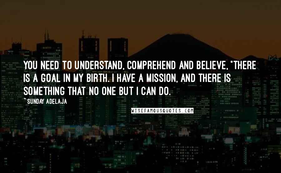 Sunday Adelaja Quotes: You need to understand, comprehend and believe, "There is a goal in my birth. I have a mission, and there is something that no one but I can do.