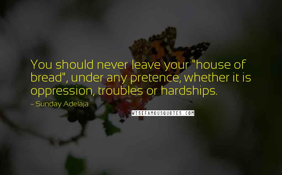 Sunday Adelaja Quotes: You should never leave your "house of bread", under any pretence, whether it is oppression, troubles or hardships.