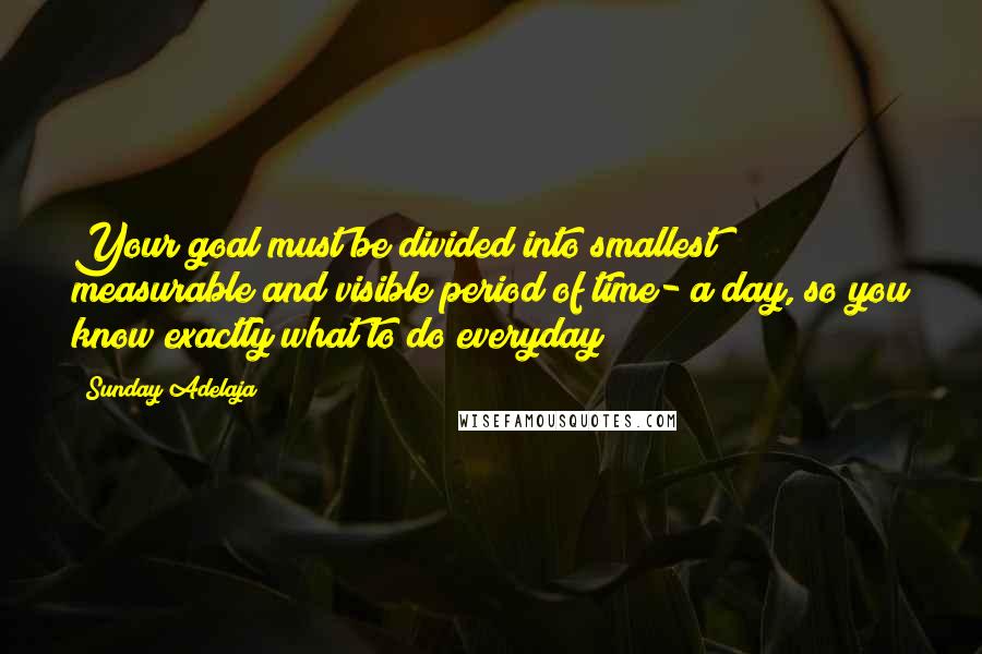 Sunday Adelaja Quotes: Your goal must be divided into smallest measurable and visible period of time- a day, so you know exactly what to do everyday