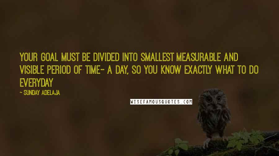 Sunday Adelaja Quotes: Your goal must be divided into smallest measurable and visible period of time- a day, so you know exactly what to do everyday