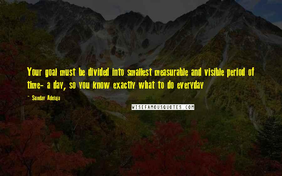 Sunday Adelaja Quotes: Your goal must be divided into smallest measurable and visible period of time- a day, so you know exactly what to do everyday