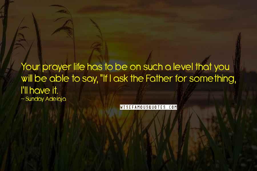 Sunday Adelaja Quotes: Your prayer life has to be on such a level that you will be able to say, "If I ask the Father for something, I'll have it.