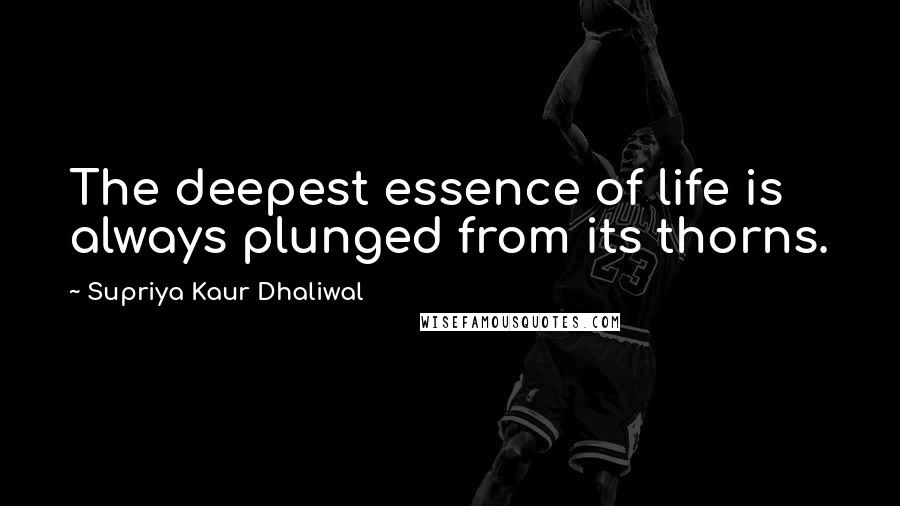 Supriya Kaur Dhaliwal Quotes: The deepest essence of life is always plunged from its thorns.