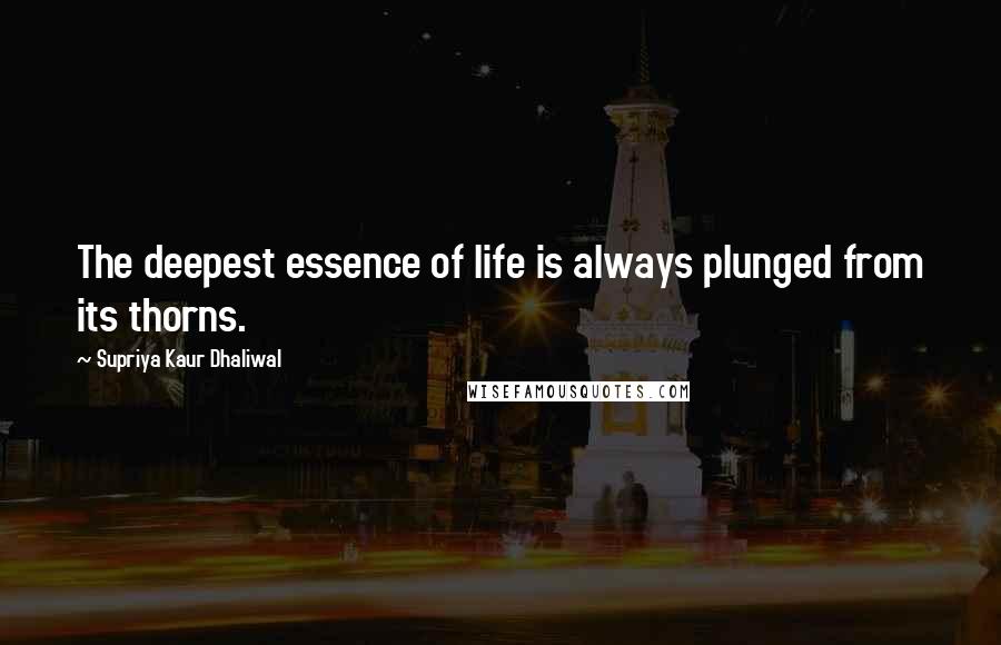 Supriya Kaur Dhaliwal Quotes: The deepest essence of life is always plunged from its thorns.