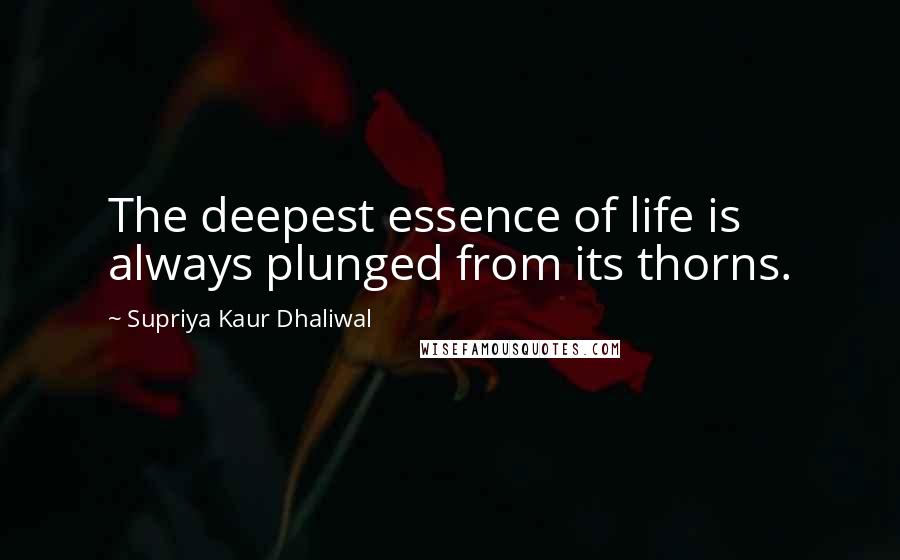 Supriya Kaur Dhaliwal Quotes: The deepest essence of life is always plunged from its thorns.