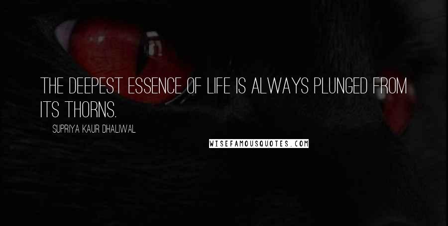 Supriya Kaur Dhaliwal Quotes: The deepest essence of life is always plunged from its thorns.
