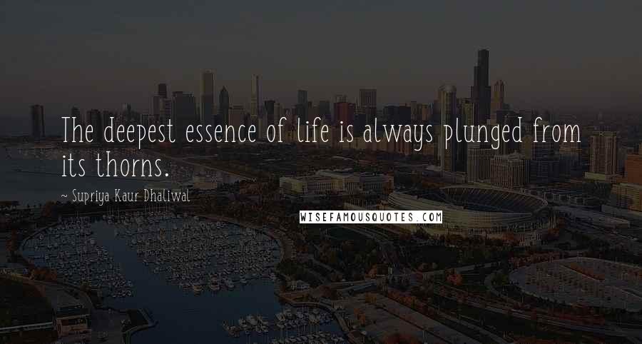 Supriya Kaur Dhaliwal Quotes: The deepest essence of life is always plunged from its thorns.