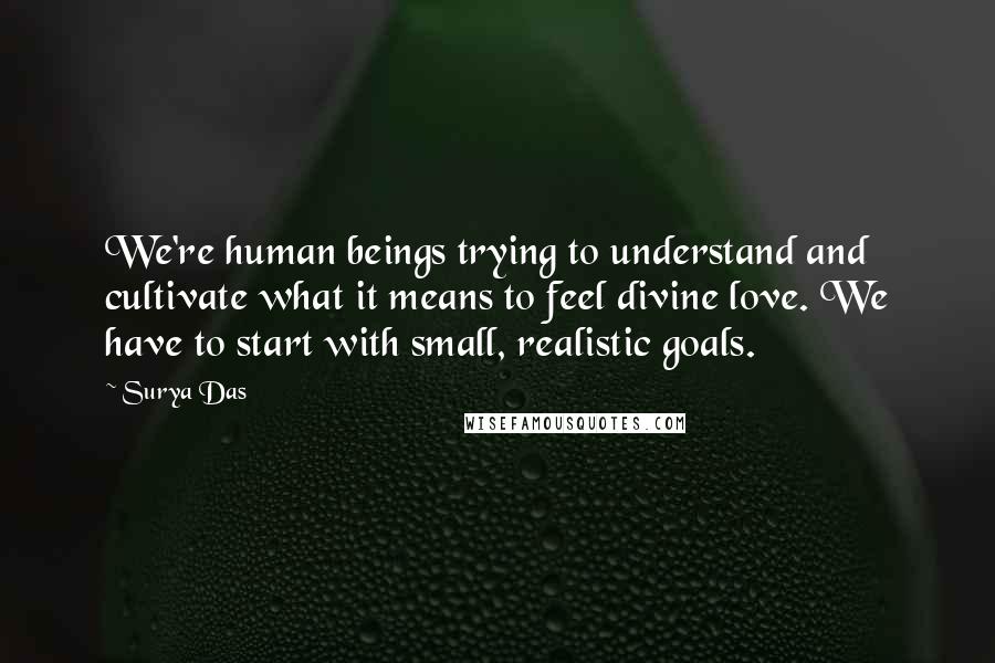 Surya Das Quotes: We're human beings trying to understand and cultivate what it means to feel divine love. We have to start with small, realistic goals.