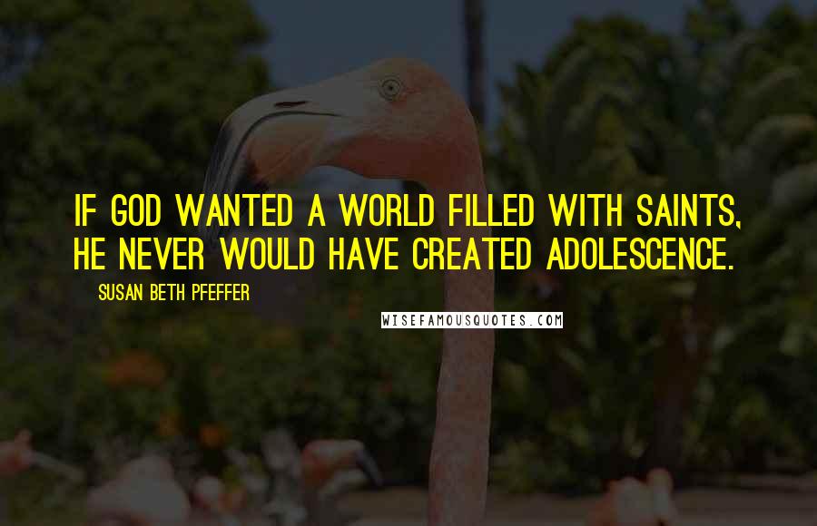 Susan Beth Pfeffer Quotes: If God wanted a world filled with saints, He never would have created adolescence.