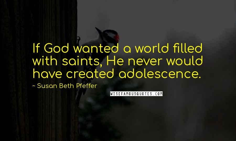 Susan Beth Pfeffer Quotes: If God wanted a world filled with saints, He never would have created adolescence.