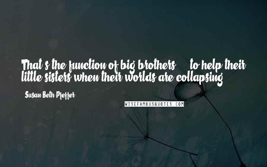 Susan Beth Pfeffer Quotes: That's the function of big brothers ... to help their little sisters when their worlds are collapsing.