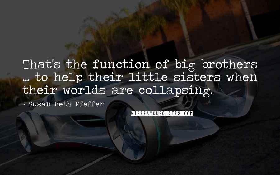 Susan Beth Pfeffer Quotes: That's the function of big brothers ... to help their little sisters when their worlds are collapsing.