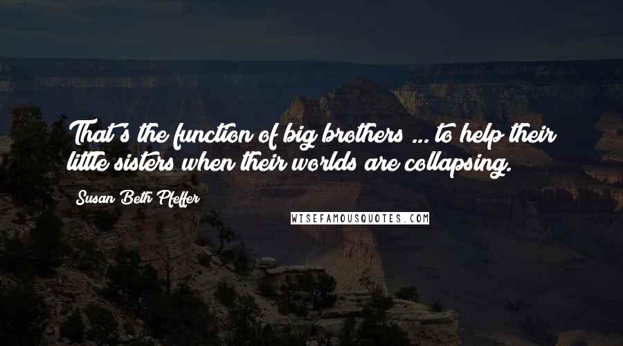 Susan Beth Pfeffer Quotes: That's the function of big brothers ... to help their little sisters when their worlds are collapsing.