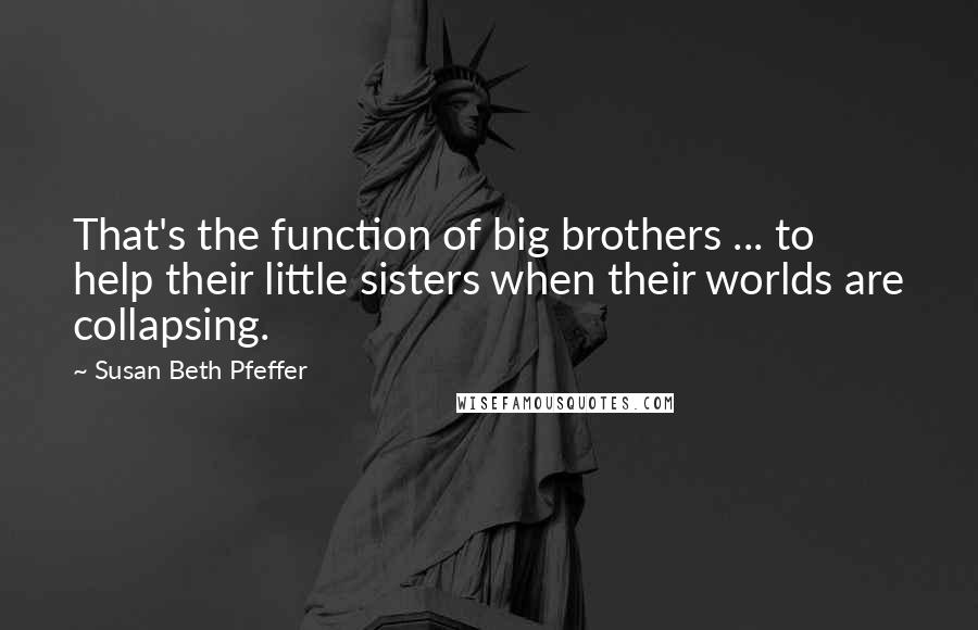 Susan Beth Pfeffer Quotes: That's the function of big brothers ... to help their little sisters when their worlds are collapsing.