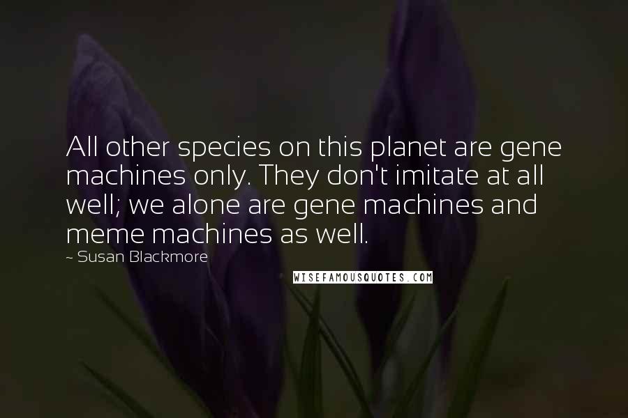 Susan Blackmore Quotes: All other species on this planet are gene machines only. They don't imitate at all well; we alone are gene machines and meme machines as well.