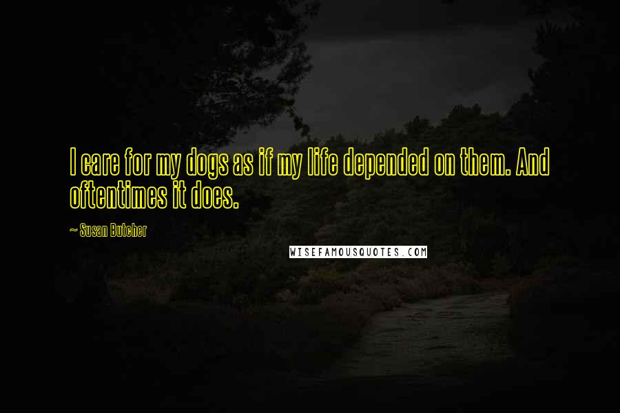 Susan Butcher Quotes: I care for my dogs as if my life depended on them. And oftentimes it does.