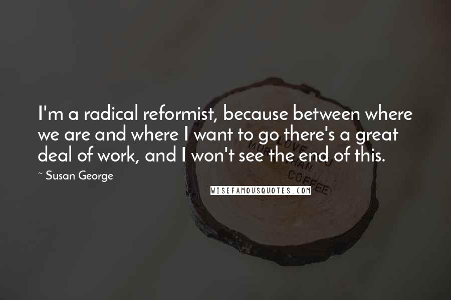 Susan George Quotes: I'm a radical reformist, because between where we are and where I want to go there's a great deal of work, and I won't see the end of this.