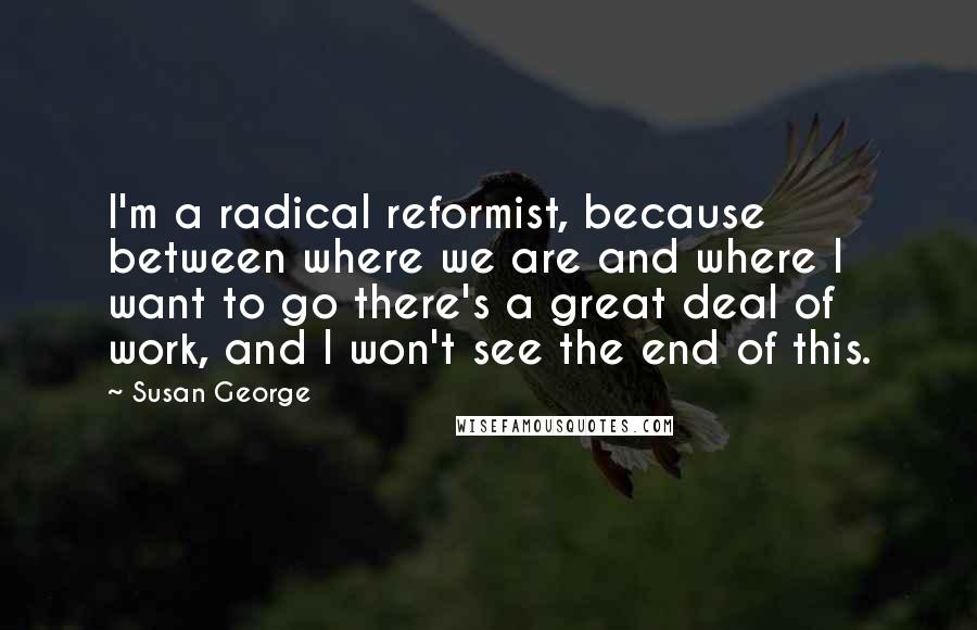 Susan George Quotes: I'm a radical reformist, because between where we are and where I want to go there's a great deal of work, and I won't see the end of this.