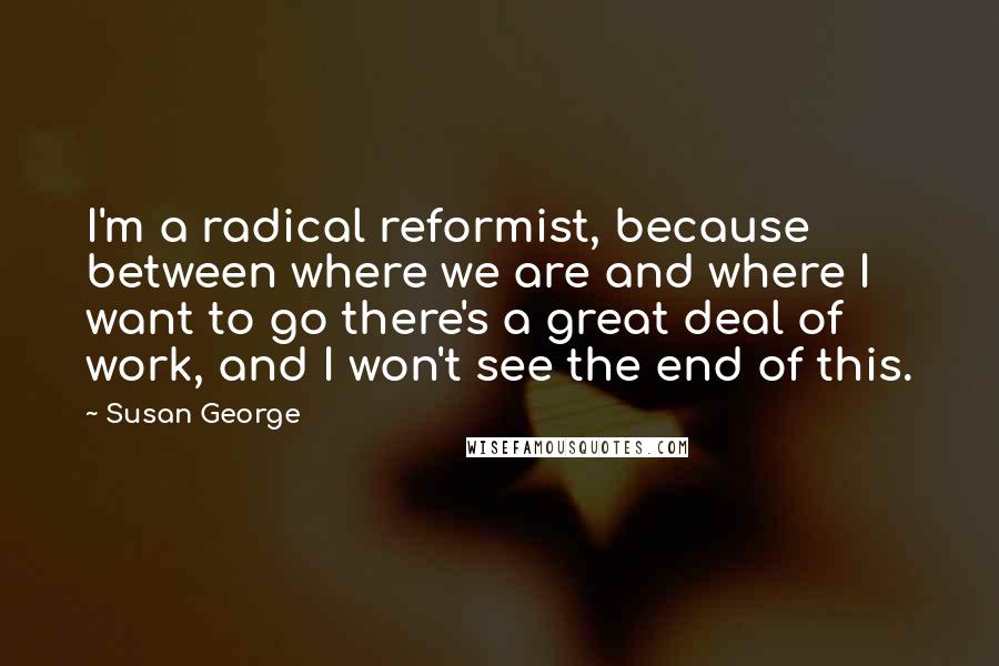 Susan George Quotes: I'm a radical reformist, because between where we are and where I want to go there's a great deal of work, and I won't see the end of this.