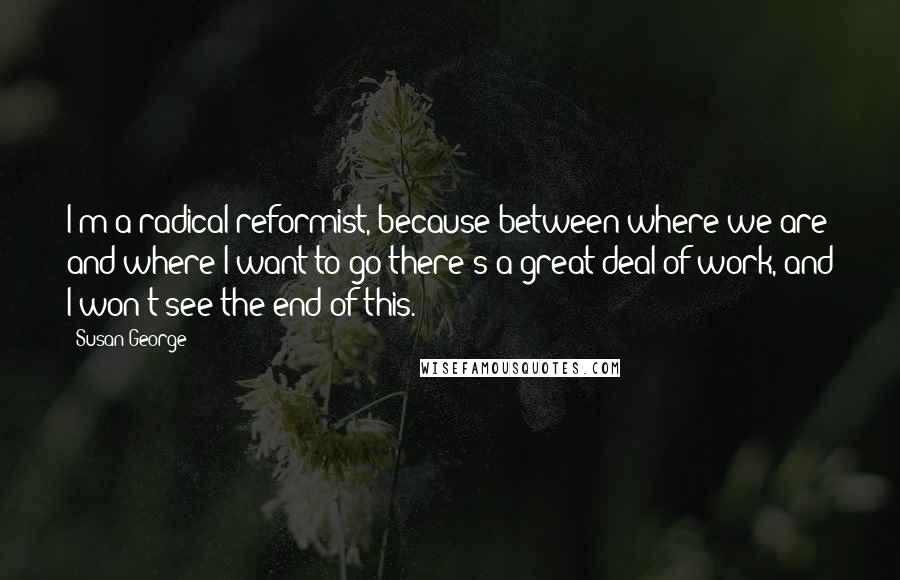 Susan George Quotes: I'm a radical reformist, because between where we are and where I want to go there's a great deal of work, and I won't see the end of this.