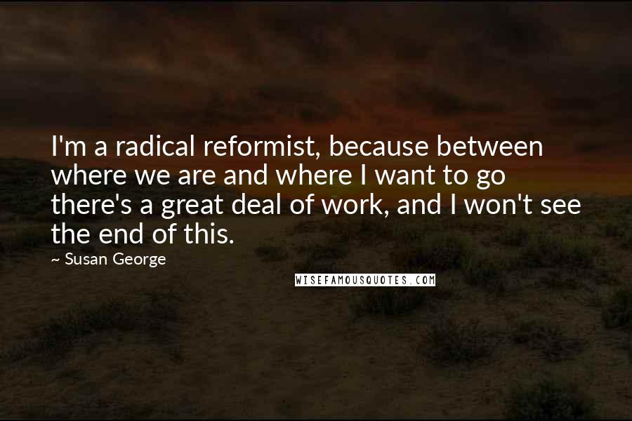 Susan George Quotes: I'm a radical reformist, because between where we are and where I want to go there's a great deal of work, and I won't see the end of this.