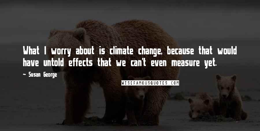 Susan George Quotes: What I worry about is climate change, because that would have untold effects that we can't even measure yet.