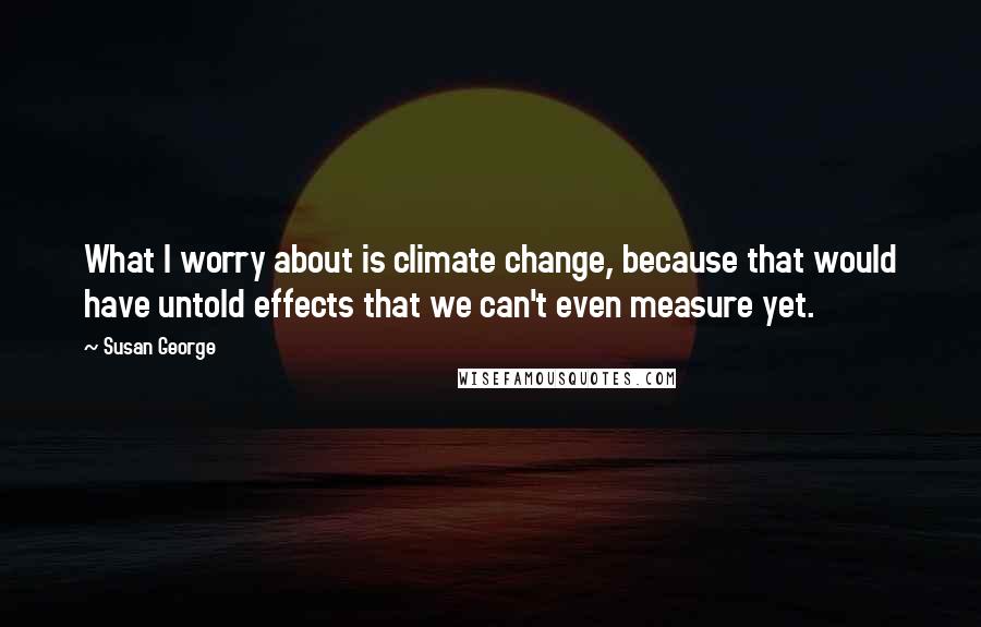 Susan George Quotes: What I worry about is climate change, because that would have untold effects that we can't even measure yet.