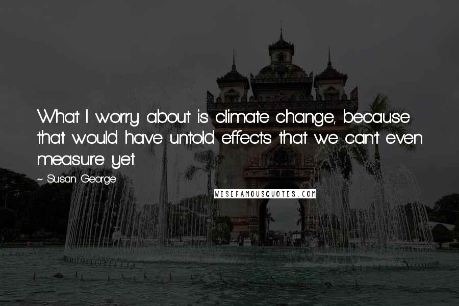 Susan George Quotes: What I worry about is climate change, because that would have untold effects that we can't even measure yet.