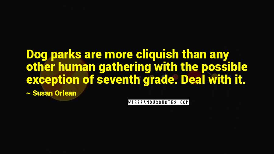 Susan Orlean Quotes: Dog parks are more cliquish than any other human gathering with the possible exception of seventh grade. Deal with it.