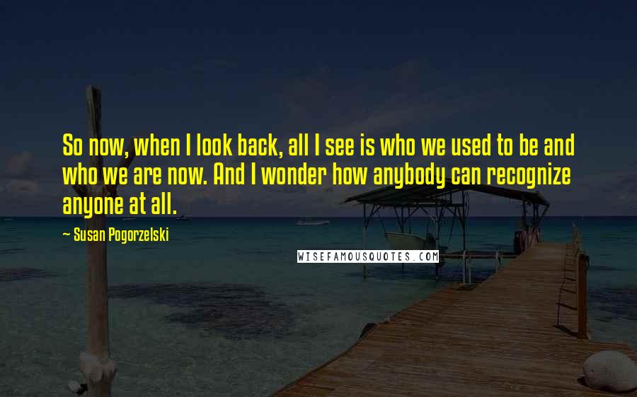 Susan Pogorzelski Quotes: So now, when I look back, all I see is who we used to be and who we are now. And I wonder how anybody can recognize anyone at all.