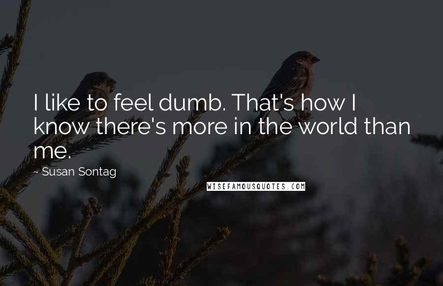 Susan Sontag Quotes: I like to feel dumb. That's how I know there's more in the world than me.