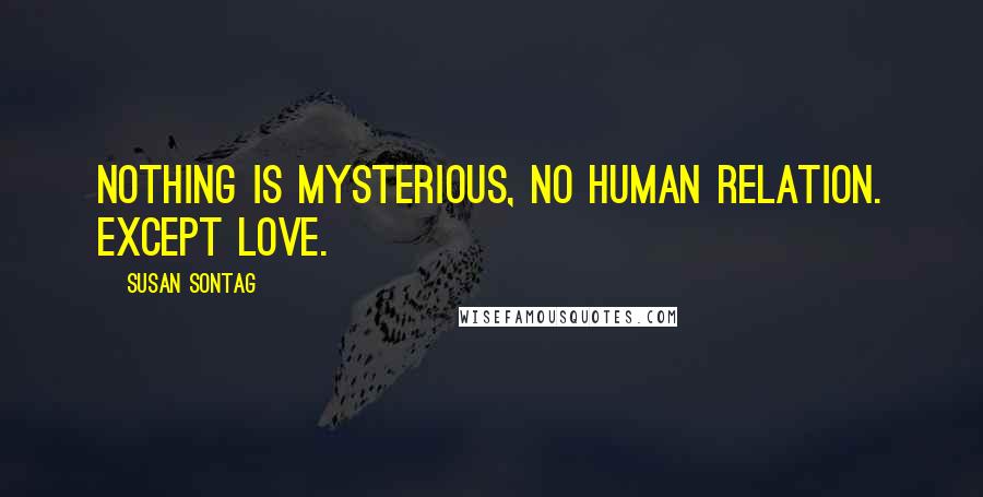 Susan Sontag Quotes: Nothing is mysterious, no human relation. Except love.