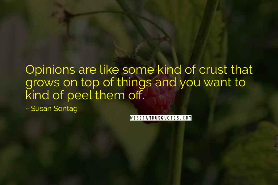 Susan Sontag Quotes: Opinions are like some kind of crust that grows on top of things and you want to kind of peel them off.