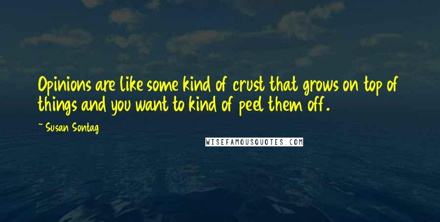 Susan Sontag Quotes: Opinions are like some kind of crust that grows on top of things and you want to kind of peel them off.