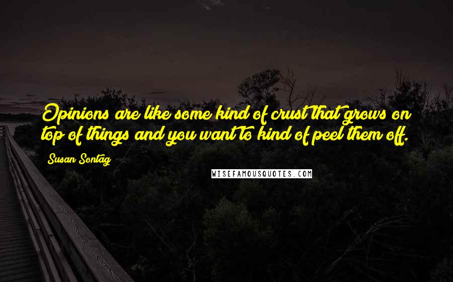 Susan Sontag Quotes: Opinions are like some kind of crust that grows on top of things and you want to kind of peel them off.