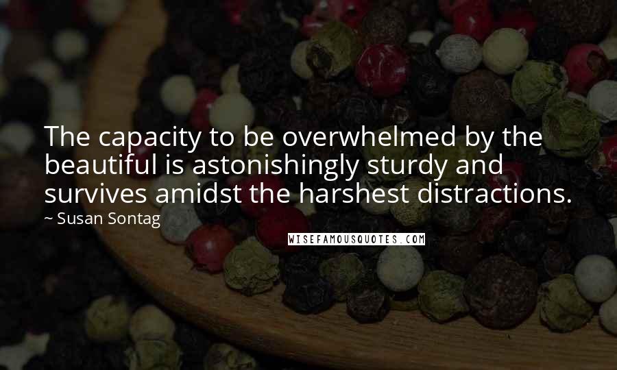 Susan Sontag Quotes: The capacity to be overwhelmed by the beautiful is astonishingly sturdy and survives amidst the harshest distractions.