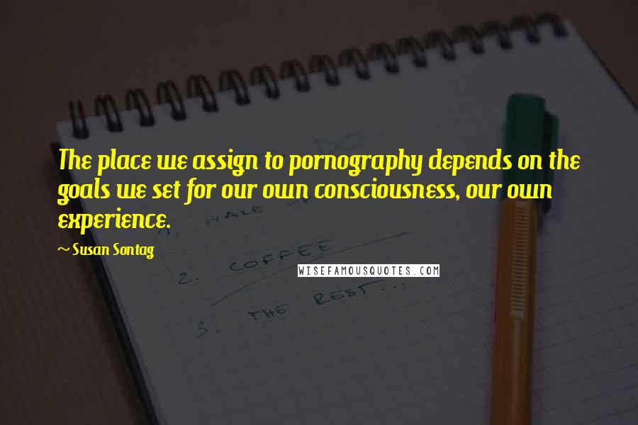 Susan Sontag Quotes: The place we assign to pornography depends on the goals we set for our own consciousness, our own experience.