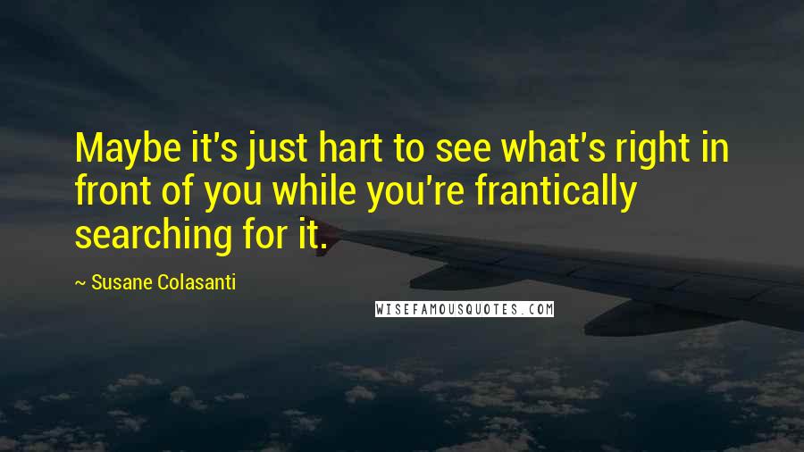 Susane Colasanti Quotes: Maybe it's just hart to see what's right in front of you while you're frantically searching for it.