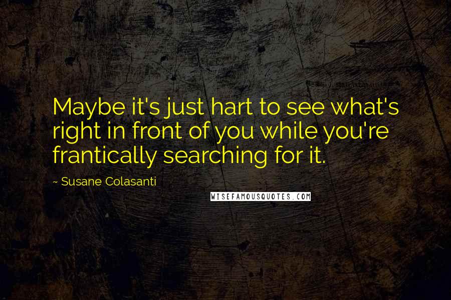 Susane Colasanti Quotes: Maybe it's just hart to see what's right in front of you while you're frantically searching for it.