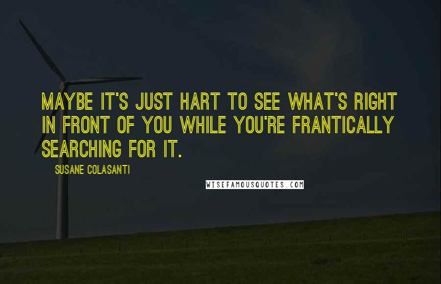 Susane Colasanti Quotes: Maybe it's just hart to see what's right in front of you while you're frantically searching for it.