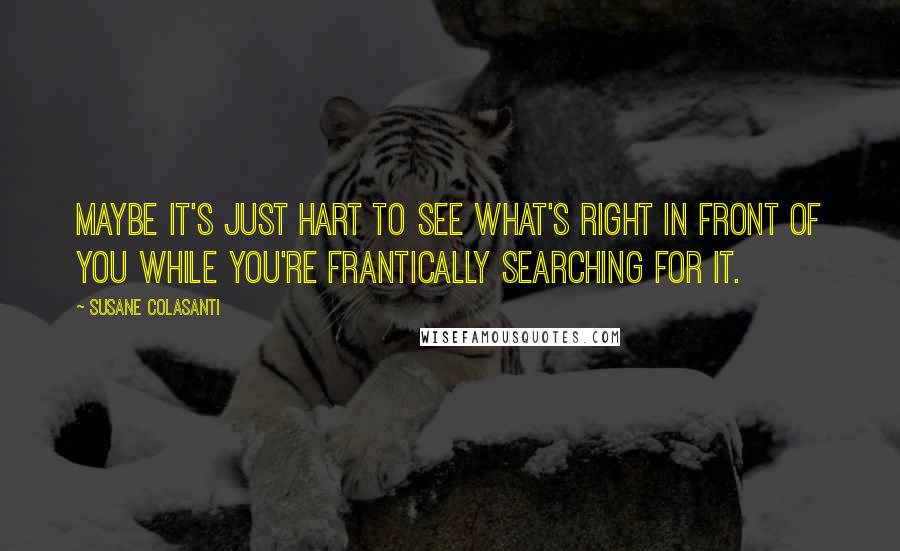 Susane Colasanti Quotes: Maybe it's just hart to see what's right in front of you while you're frantically searching for it.