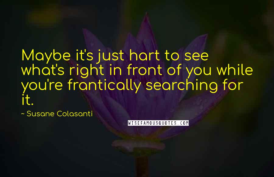 Susane Colasanti Quotes: Maybe it's just hart to see what's right in front of you while you're frantically searching for it.