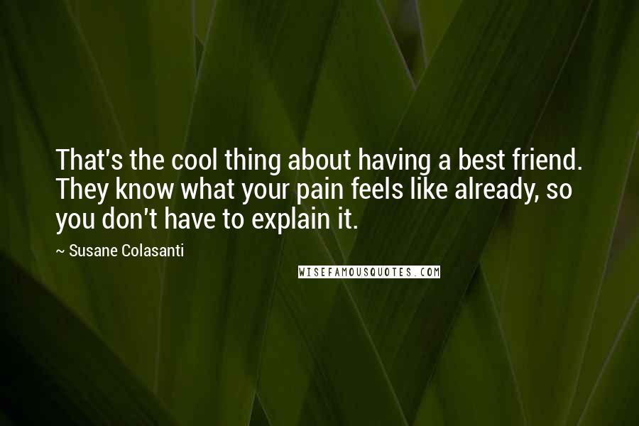 Susane Colasanti Quotes: That's the cool thing about having a best friend. They know what your pain feels like already, so you don't have to explain it.