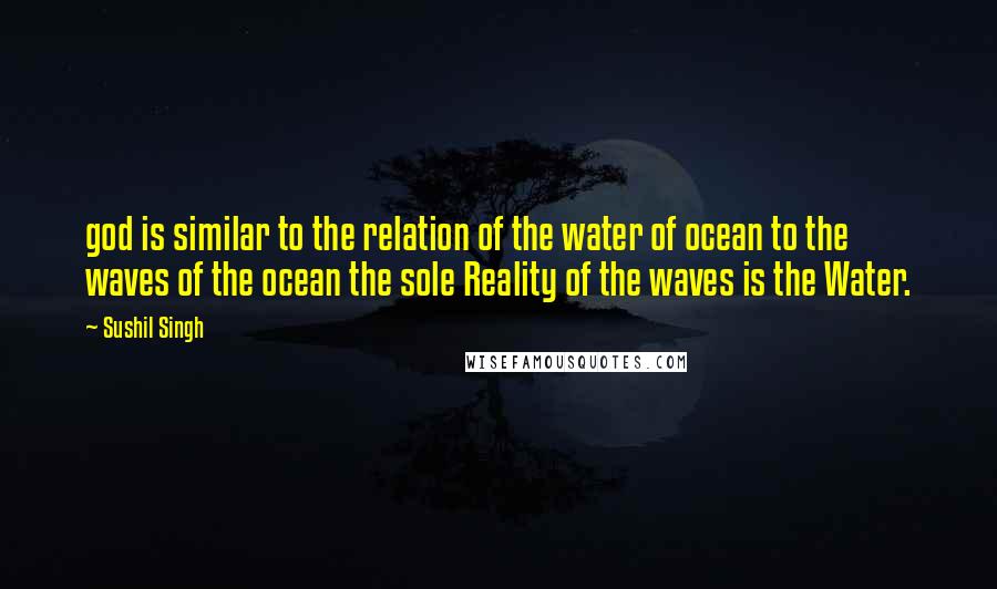 Sushil Singh Quotes: god is similar to the relation of the water of ocean to the waves of the ocean the sole Reality of the waves is the Water.