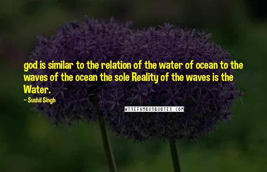 Sushil Singh Quotes: god is similar to the relation of the water of ocean to the waves of the ocean the sole Reality of the waves is the Water.
