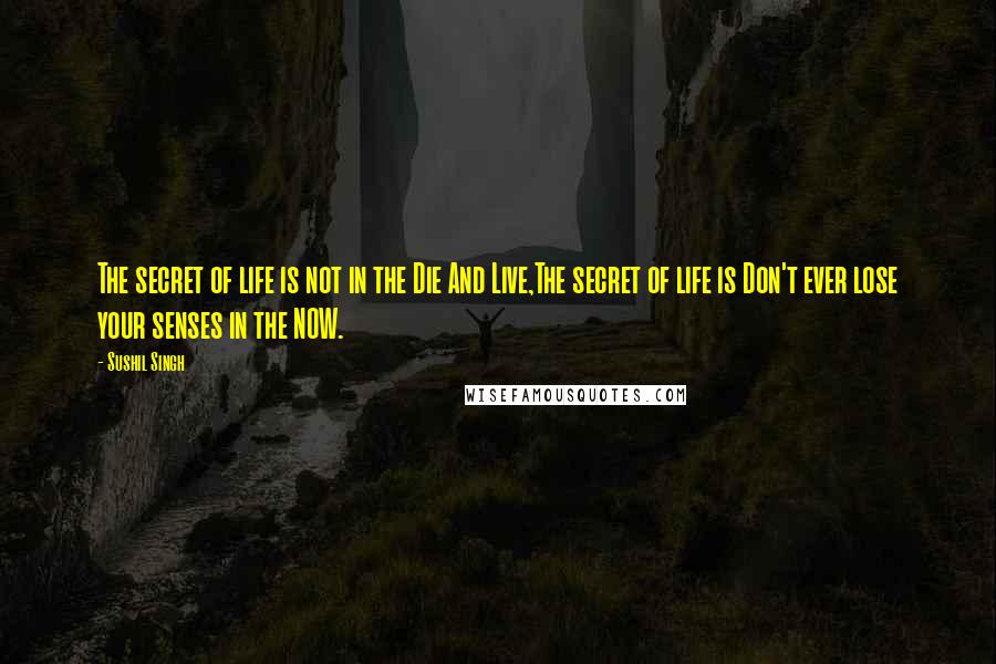 Sushil Singh Quotes: The secret of life is not in the Die And Live,The secret of life is Don't ever lose your senses in the NOW.