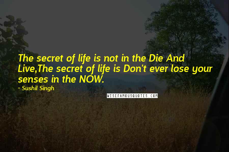 Sushil Singh Quotes: The secret of life is not in the Die And Live,The secret of life is Don't ever lose your senses in the NOW.